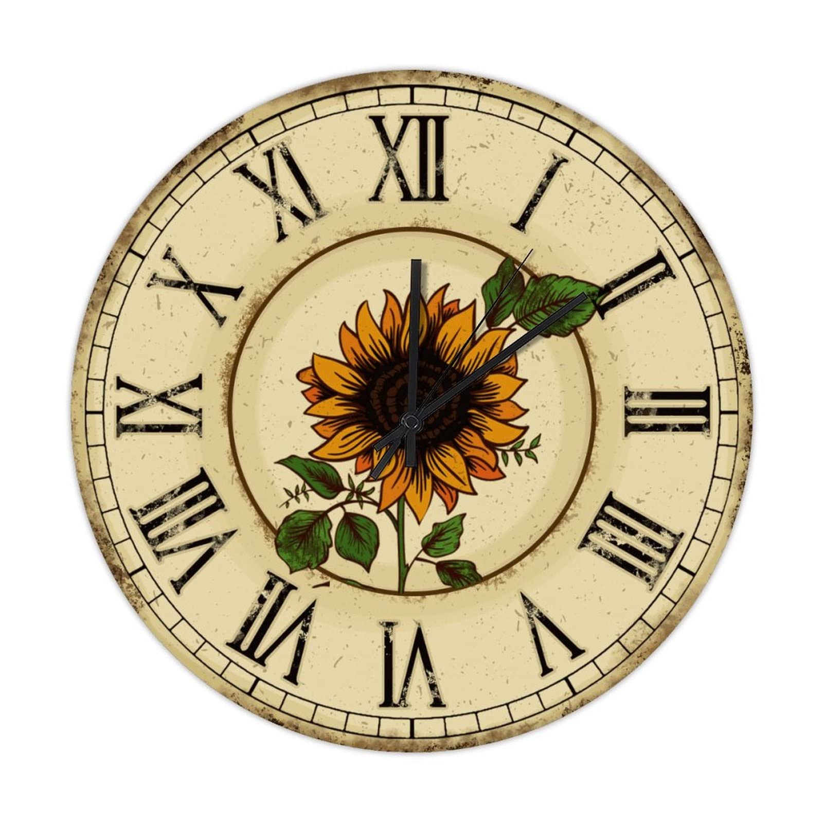 Horloge murale vintage haut de gamme en bois de 38 cm au cadran floral précis