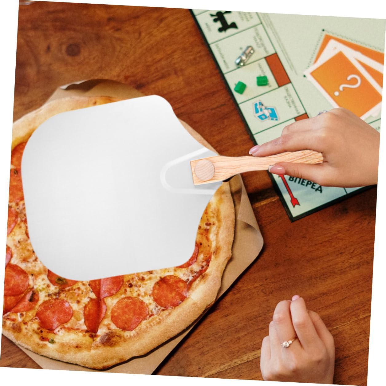 Aluminum Folding Pizza Peel with Wood Handle Baking Pizza Shovel for Home and Restaurant Use for Oven and Grill Random Color