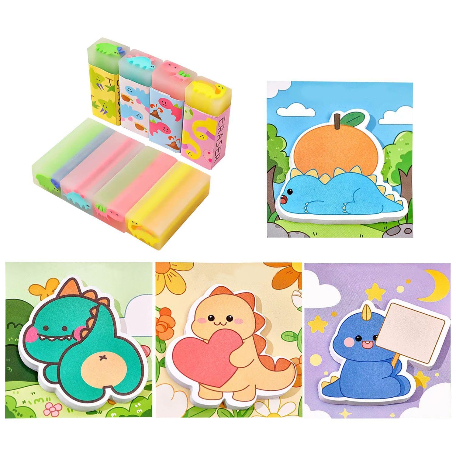 Gomma Per Dinosauri 8 Pezzi, Note Appiccicosi Dinosauro 2 Pezzi, Cartoleria Creativa Per Bambini