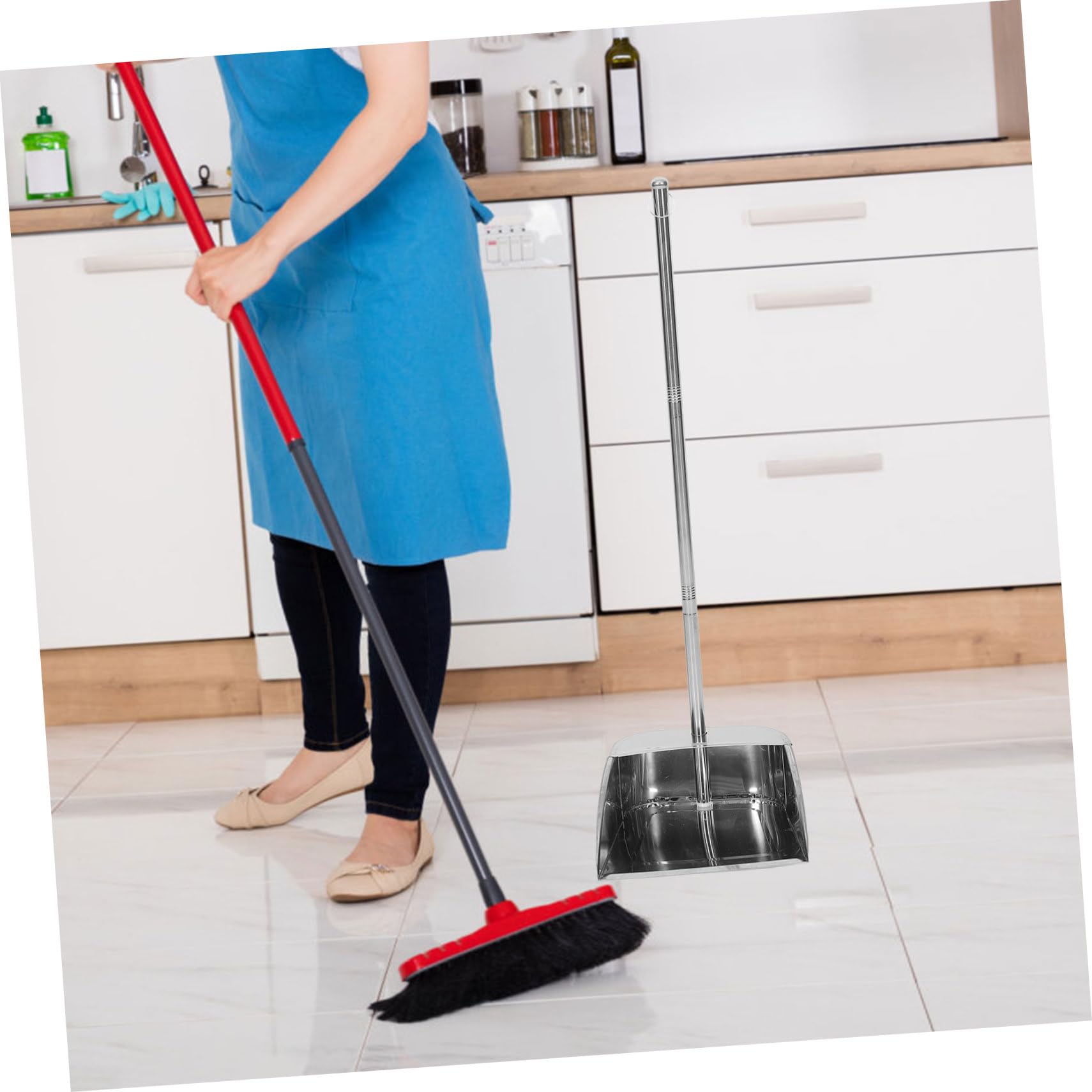 Recogedor de Basura Mango Largo Extensible de Acero Inoxidable y Recogida de Polvo para Limpieza Hogar en Rincones Estrechos