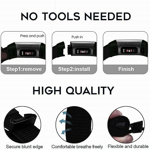 Miniatura 7 de YOUKEX Correa de reloj de nailon compatible con Fitbit Charge 3 BandFitbit Charge 4 BandsSE HR, correa deportiva de repuesto suave y transpirable