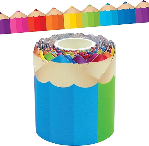 Teacher Created Resources Lápices de colores troquelados con borde enrollado  50 pies  Decora tablones de anuncios, paredes, escritorios, ventanas,