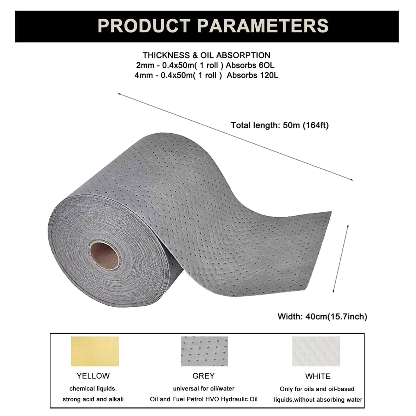 Universal-Saugmatte, Öl Saugpads, Öl Pflege Mattenrolle, Teppichrolle Für Industriewerkstätten, Für Öl/Wasser/Chemikalien, Wiederverwendbar