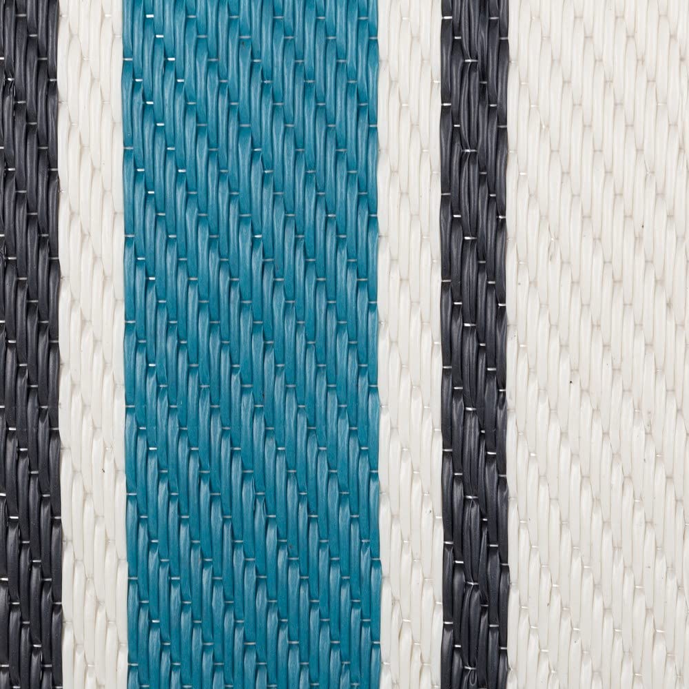 LOLAhome Alfombra jardín Rayas Milos sostenible de Polipropileno Trenzado Azul de 90x150 cm