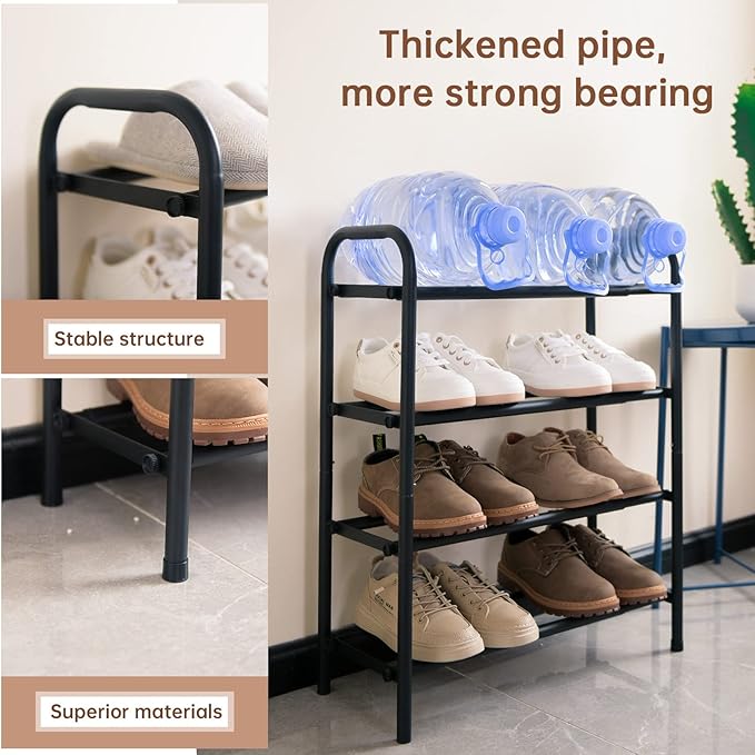Gonfoam 4-Tier Expandable Shoe Rack,Adjustable Shoe Shelf Storage Organizer Heavy Duty Metal Free Standing Shoe Rack for Entryway Closet Doorway (White)