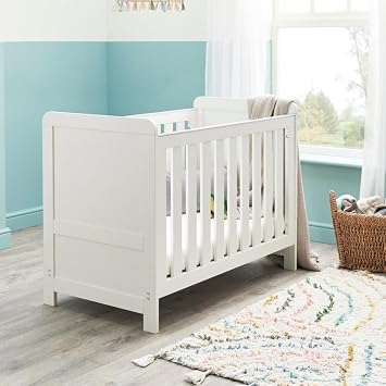 Babymore Caro Mini Cot Bed White Wash - Baby Cot Bed With Teething Rail Without Mattress, Convertible to Toddler Bed With 3 Adjustable Mattress Base Positions | Up to 4 Years