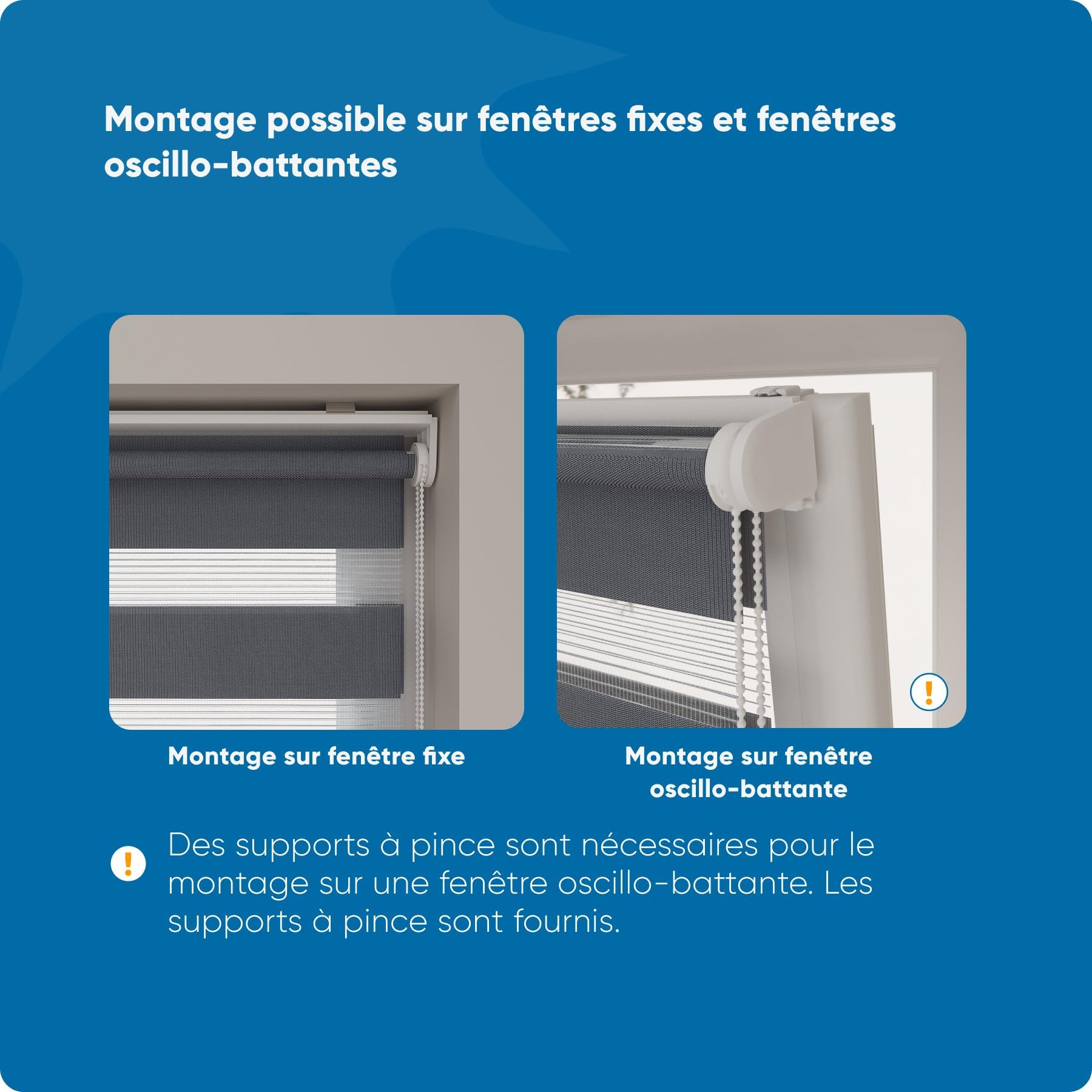 DTCH® Store Enrouleur Jour Nuit - Translucide - Gris - 90 x 220 - sans perçage - Fixation par Serrage