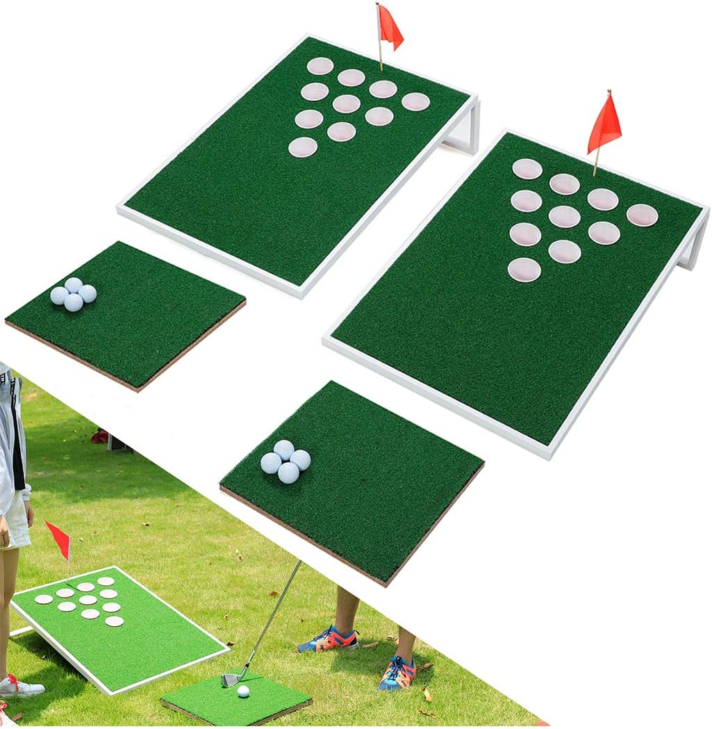 SPRAWL Lightweight Portable Iron Framed Cornhole Golf Game Board Set Golf Putter Practice Backyard Game
