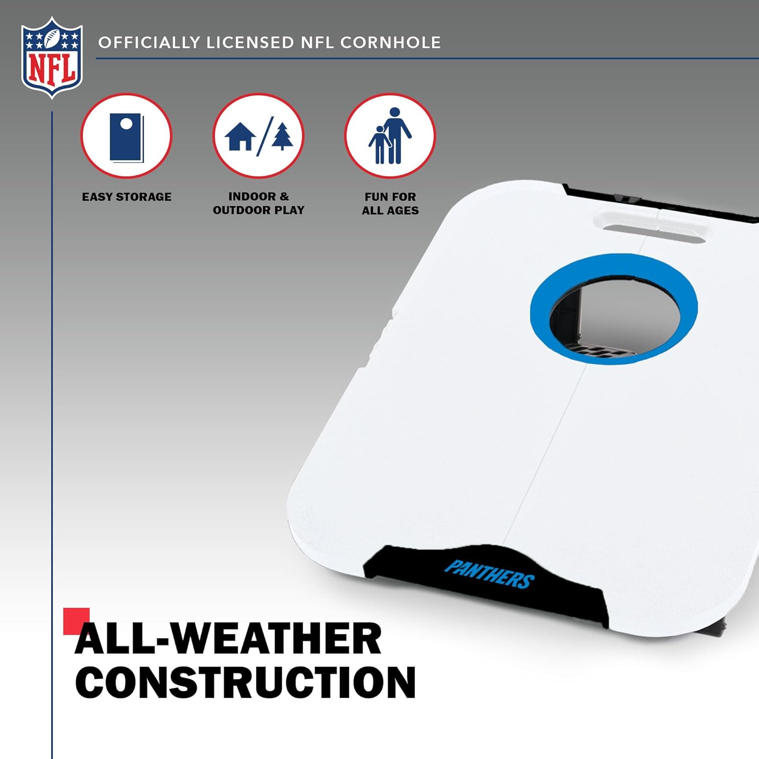 Wild Sports NFL Carolina Panthers Pro Football All-Weather Cornhole Set - Travel Bean Bag Toss Set Includes 8 Bean Bags