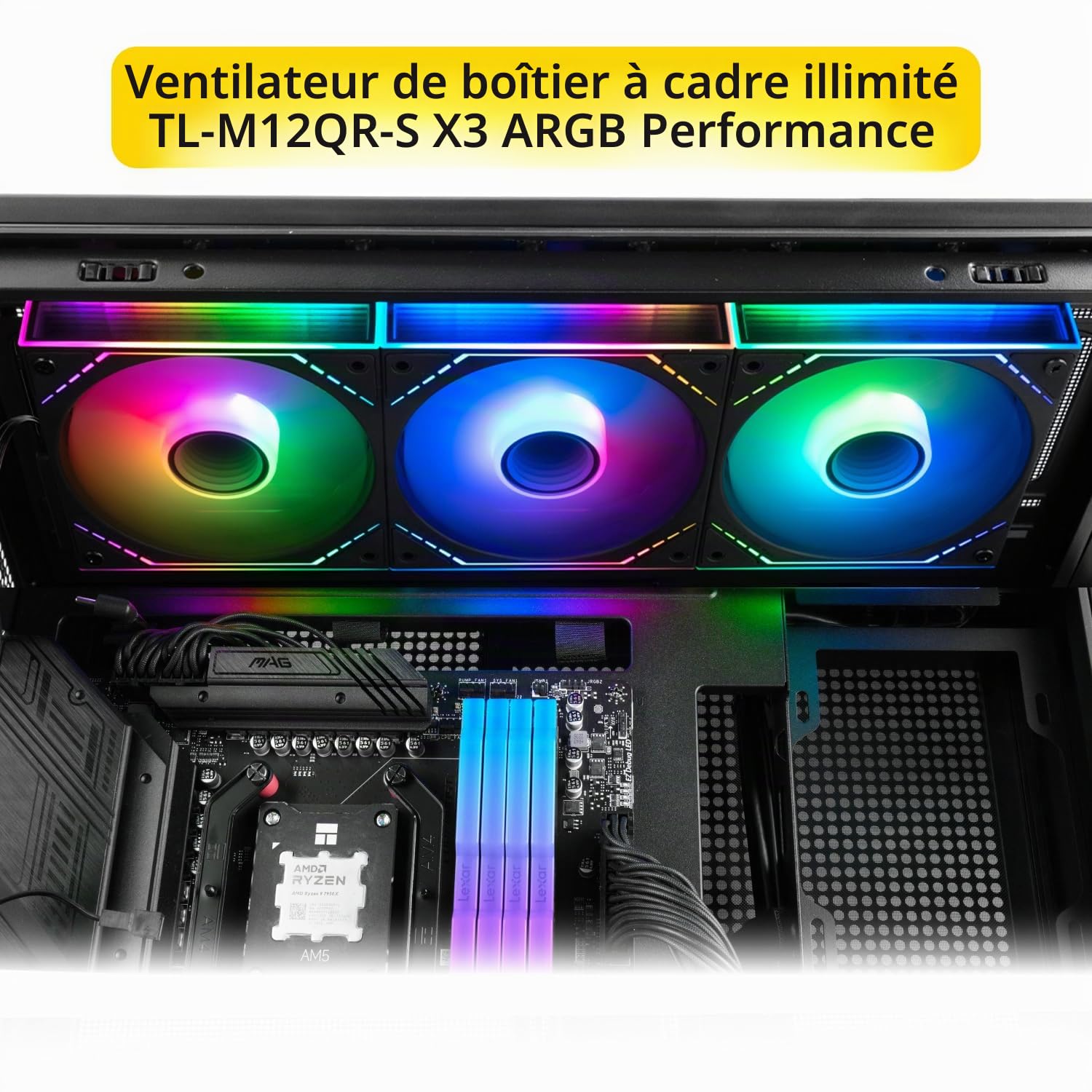 Thermalright-TR TL-M12QR-S X3 Ventilateur de processeur inversé,120mm,connexion PWM,refroidissement PC silencieux avec lumière ARGB,ventilateur PC connecté sans fil avec effet miroir ARGB