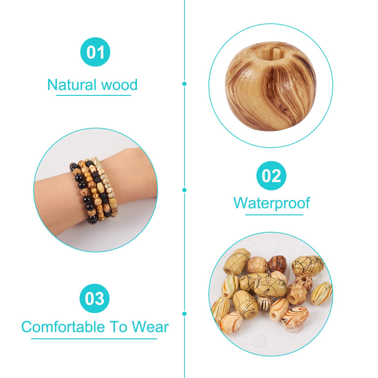 PandaHall 140pcs Natural Wood Round Beads Oval Rondelle Printed Striped Wooden Loose Beads for Garland Crafts Macrame Jewellery Making - Image 4