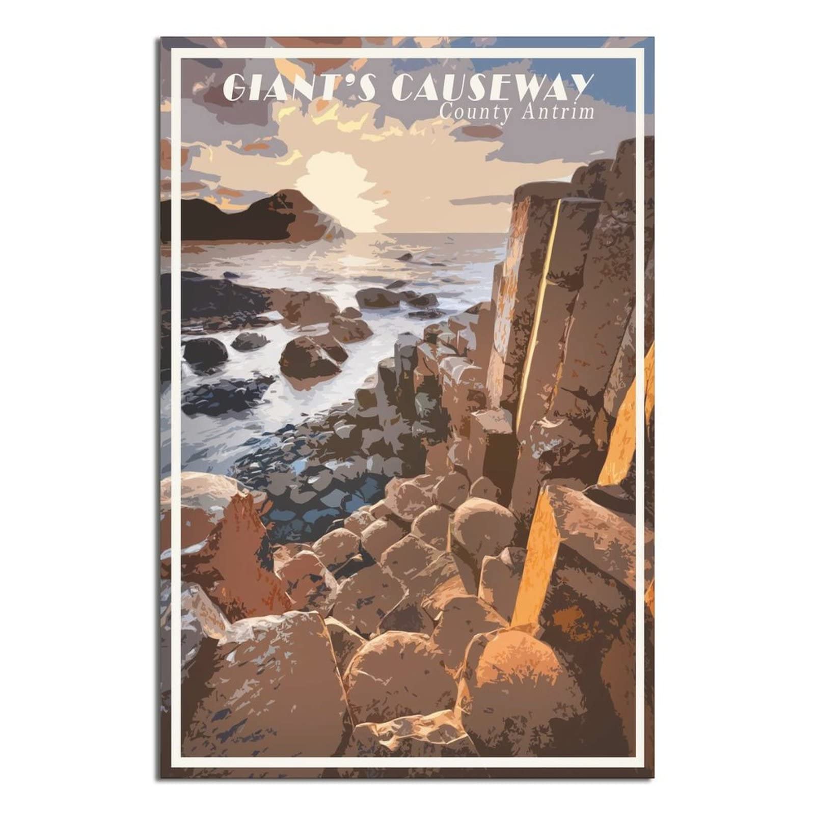 Zsefv Unframe-Style Giant’s Causeway Ireland Antrim Vintage Travel Poster Decorative Posters Modern Bedroom Canvas Art Poster Picture Painting Posters Wall Decor Art Gift