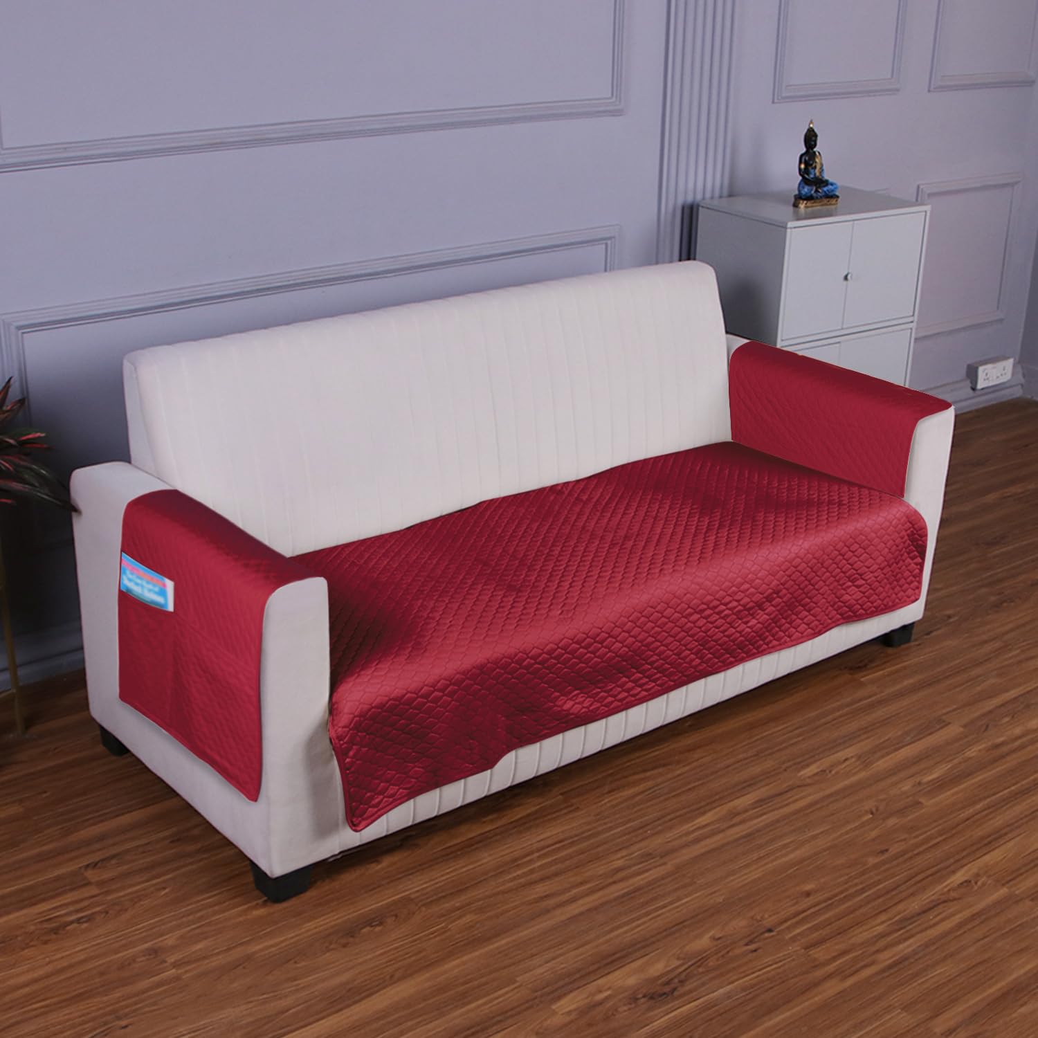 HOKIPO Quilted 3 Seater Sofa Cover Set, One Seat Mat with Two Armrest Covers with Pockets, Maroon (IN-723+IN-787-MRN*2) (B0D2DGN7PL) Amazon Price History, Amazon Price Tracker