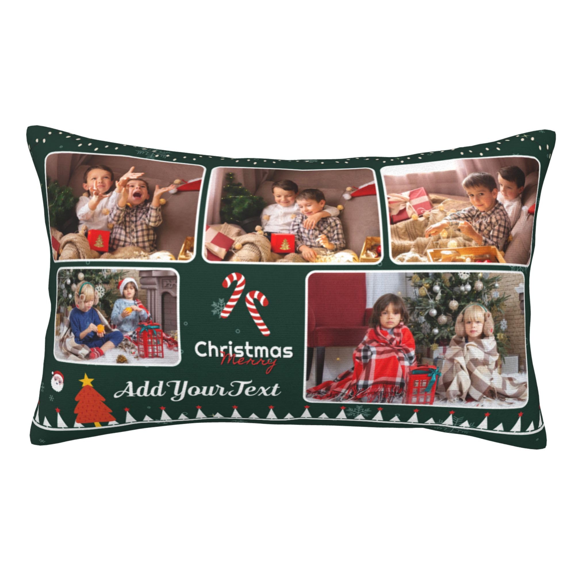 Personalised Green Christmas Throw Pillow Case Covers with Photos, Customised Cushion Covers Pillowcase with Pictures/Text, Design Photo Gifts for Mum Dad Kids Family Friends Grandma for Christmas