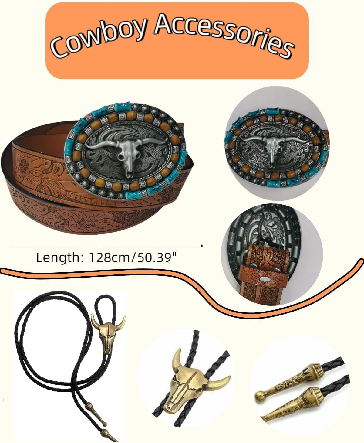 7pcs Cowboy Costume Outfit for Men Western Cowboy Clothes Vest Accessories for Cowboy Party - Image 9