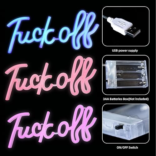 Miniatura 8 de ENUOLI Letrero de neón Fuck Off, luces de neón azules para decoración de pared, funciona con batería o USB, luces de pared en forma de letra para