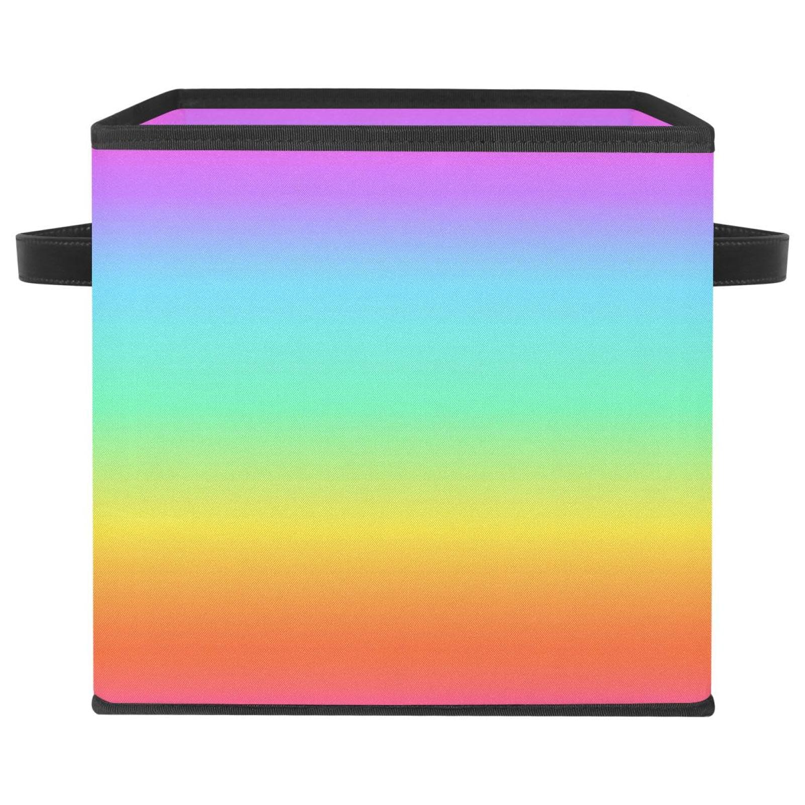Boîte de rangement pliable avec poignées et fond arc-en-ciel en tissu rigide