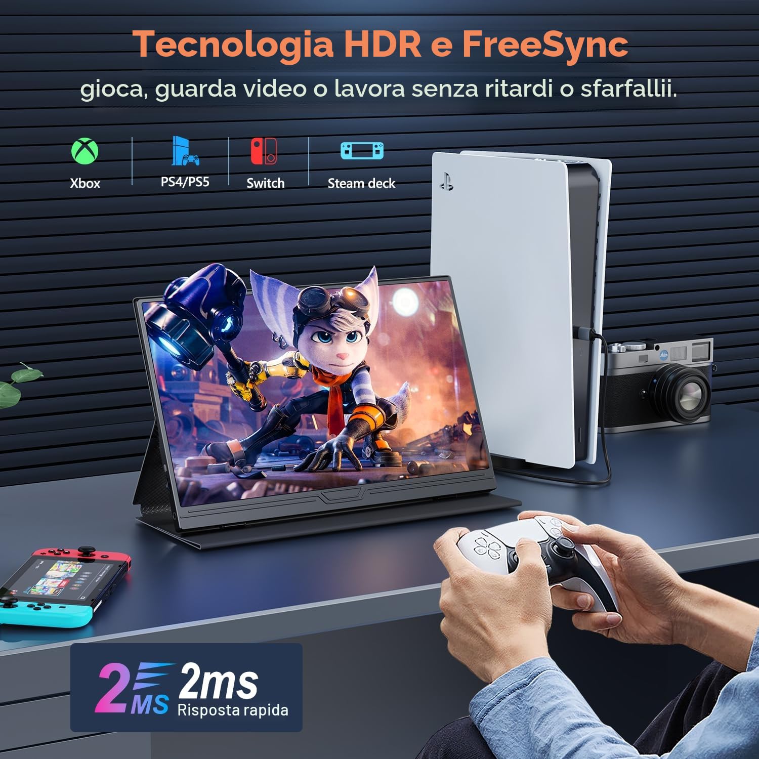 Monitor Portatile 15,6 Pollici 1080P FHD con Mini HDMI USB-C per Laptop PC PS5