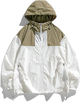 Yihaojia Women upf 50+ Sun Protection Jacket Colorblock Full Zip Hooded Lightweight Windbreaker Jacket Fishing Hiking Outdoor