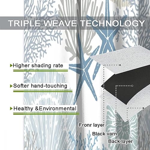 Miniatura 7 de Llylumty Cortinas náuticas, estrellas de mar costeras, acuarela, océano, lado del mar, playa, coral, tema marino, cortinas opacas con ojales para