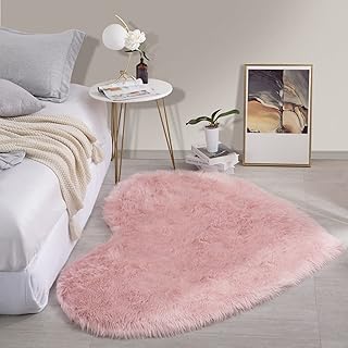 HOMBYS Fluffy 4x6 Faux Fur Heart Shaped Area Rug for Living Room Bedroom...