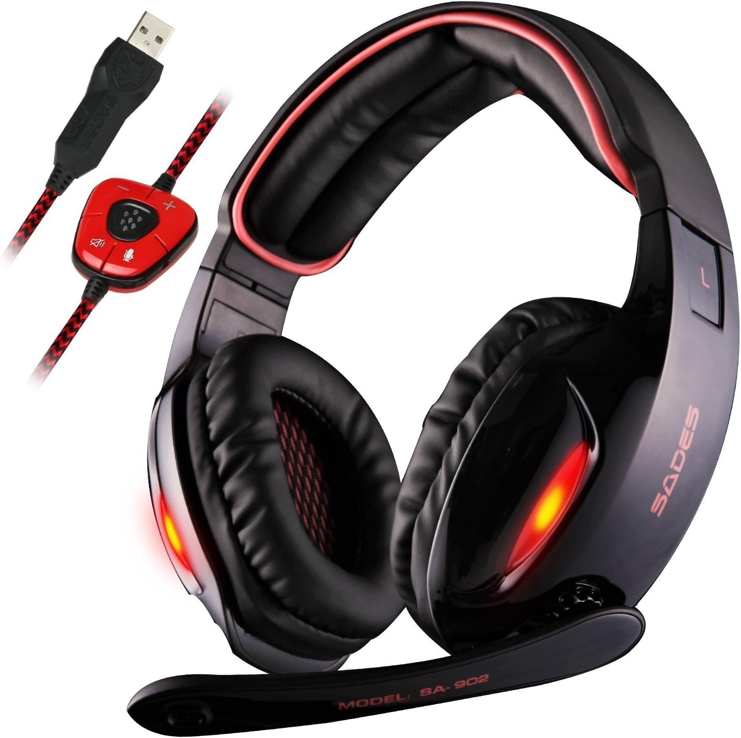 PC Gaming Headset, SA902 Wired Stereo Headphone with Mic USB 7.1 Surround Sound for PC Computer/Mac