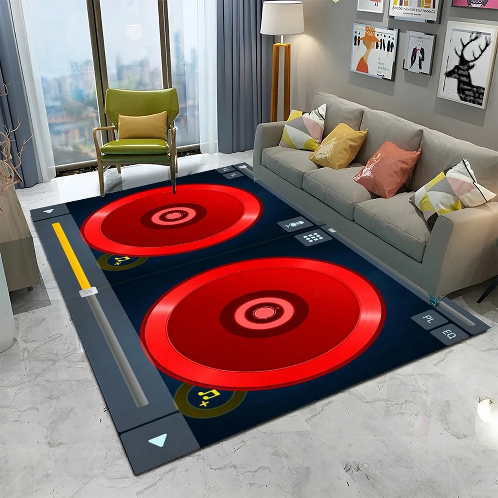 Tapis 3D musique DJ antidérapant pour chambre enfant et ado facile à entretenir