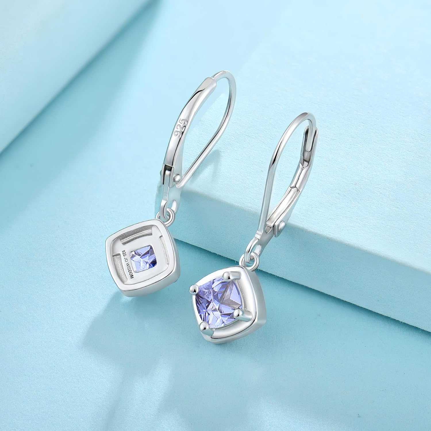 JO WISDOM Women Earrings,925 Sterling Silver Leverback Dangle & Drop Earrings with 5 * 5MM 3A Cubic Zirconia