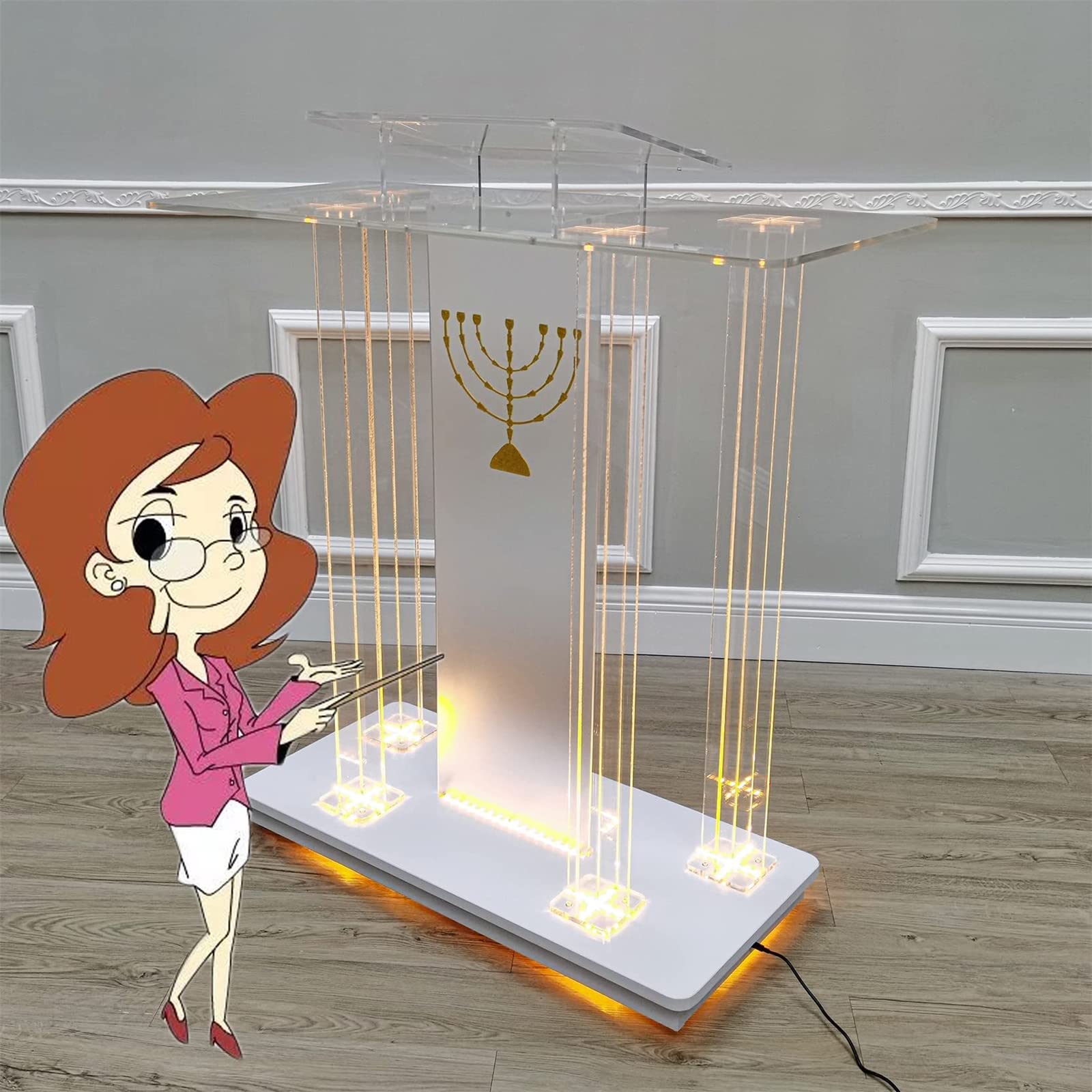 AVFORA podium Lectern Podium Luxury Podium,Flat Glass Plexiglass,Clear Rolling-Type with Casters Imported Floor-Standing Vertical Church Company