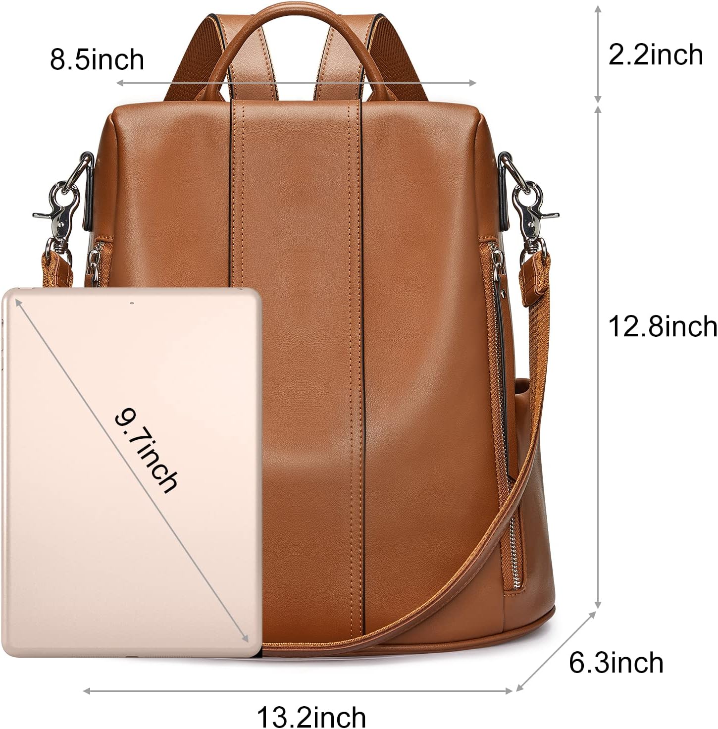 S-ZONE Leather Backpack Purses for Women Antitheft Rucksack Shoulder Bag Medium - Image 4