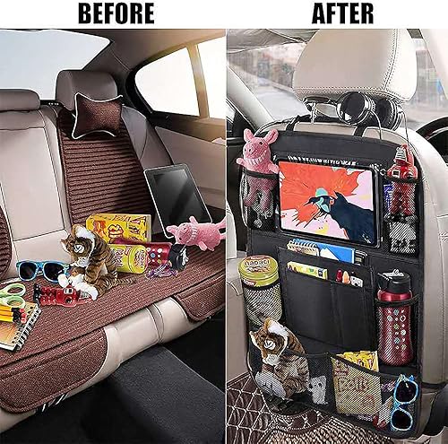 Miniatura 2 de Organizador de asiento trasero de automóvil con soporte para tableta de 10 pulgadas, 10 bolsillos, organizador de coche para viajes por carretera,