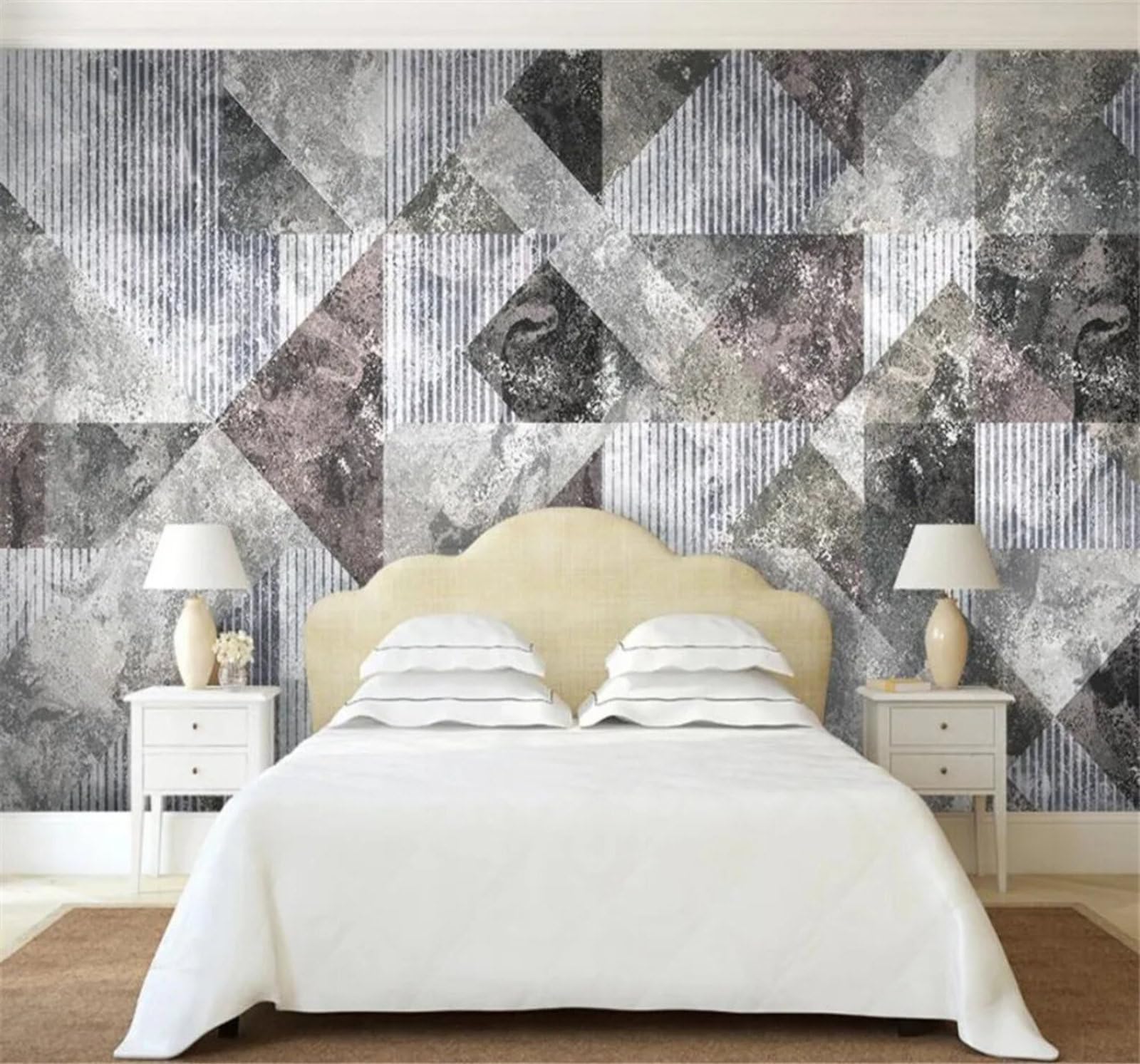 Tzxztt Minimalist Abstract Geometric Lines Retro Modern 3D Wallpaper Premium Textured Silk Neutral Tones Material Ideal for Living Room Bedroom-400cm×280cm