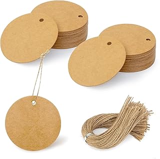 SallyFashion 160PCS Gift Tags with String Attached, Round Brown Gift Tags 2.2x2.2 inch Circle Kraft for Clothing, Cupcake Party Favors DIY Crafts