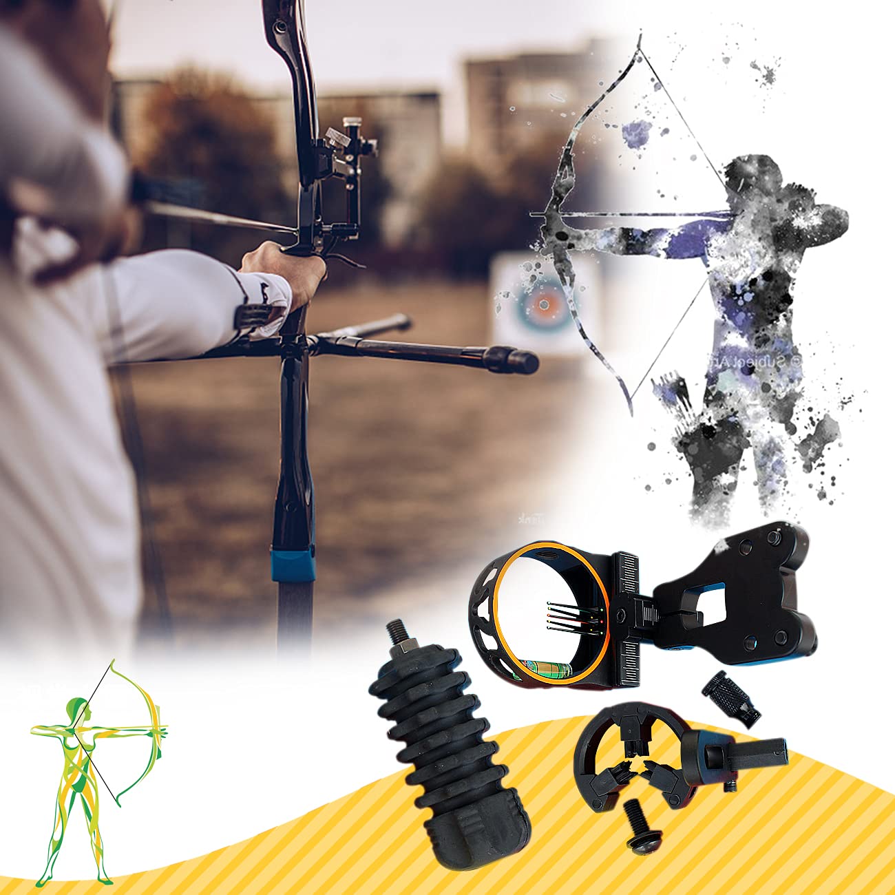 Set Accessori Arco Compound Wolfman 8 In 1 - Mirino 5 Pin, Stabilizzatore, Rest, Imbracatura, Peep Sight