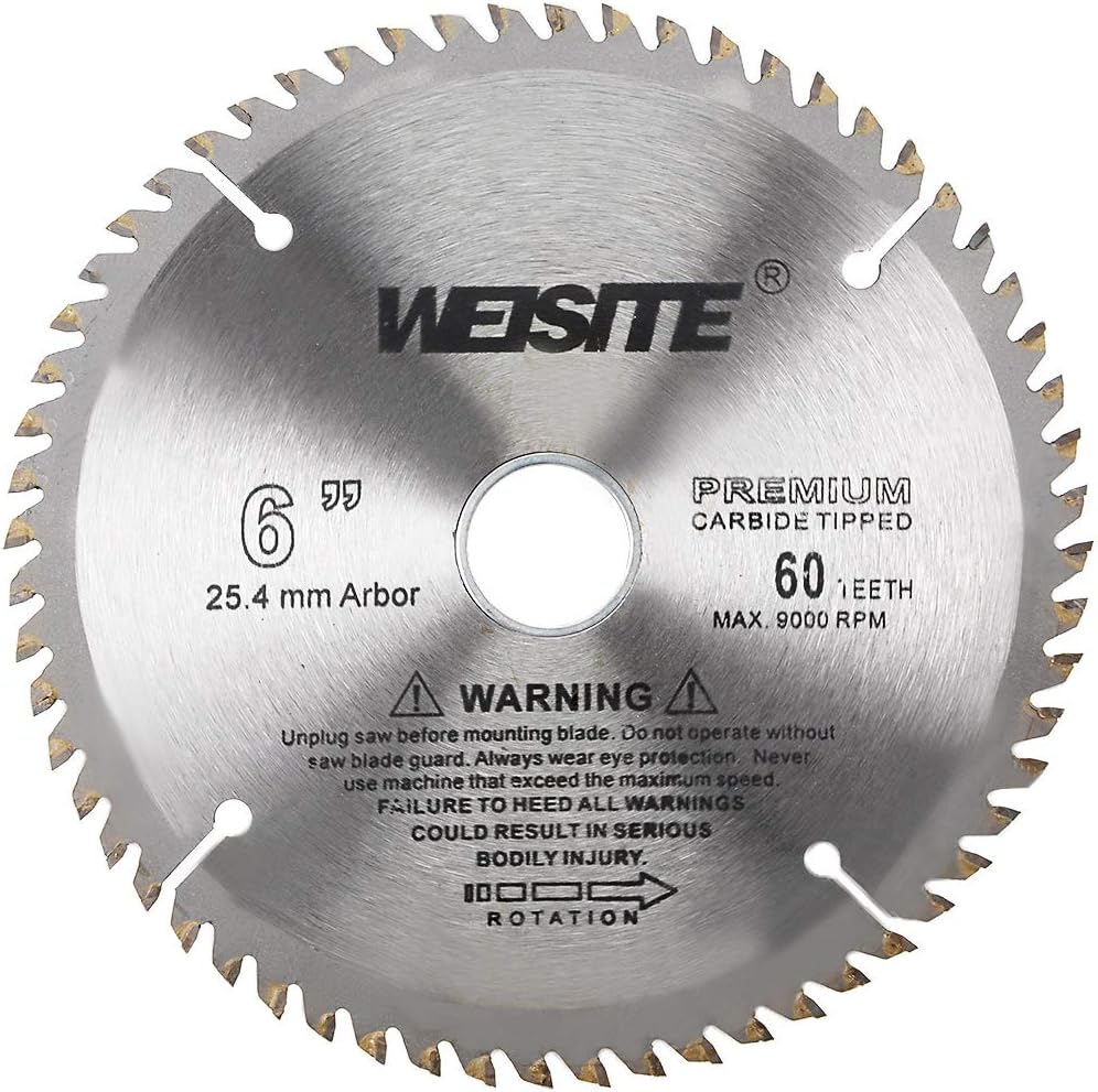 uxcell 6" Circular Saw Blade, 60T 1" Arbor with 7/8" Ring, Wood TCT