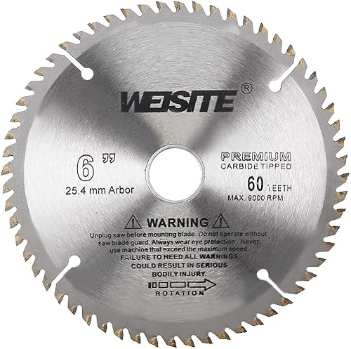 uxcell Hoja de sierra circular de 6", eje 60T de 1" con anillo de 78", sierra de corte con punta de carburo TCT de madera