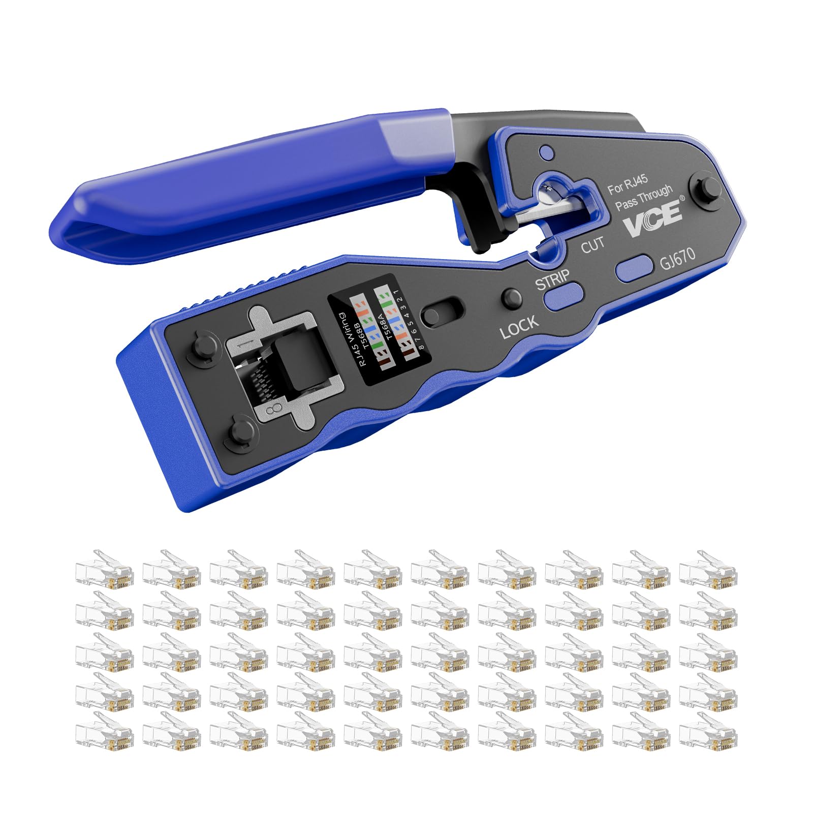 VCELINK Pinza Crimpatrice RJ45 con 50X Connettori RJ45 CAT6 Passanti
