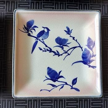 Amazon.co.jp: たち吉 風雅 角銘々皿 貫入陶器 花と鳥柄