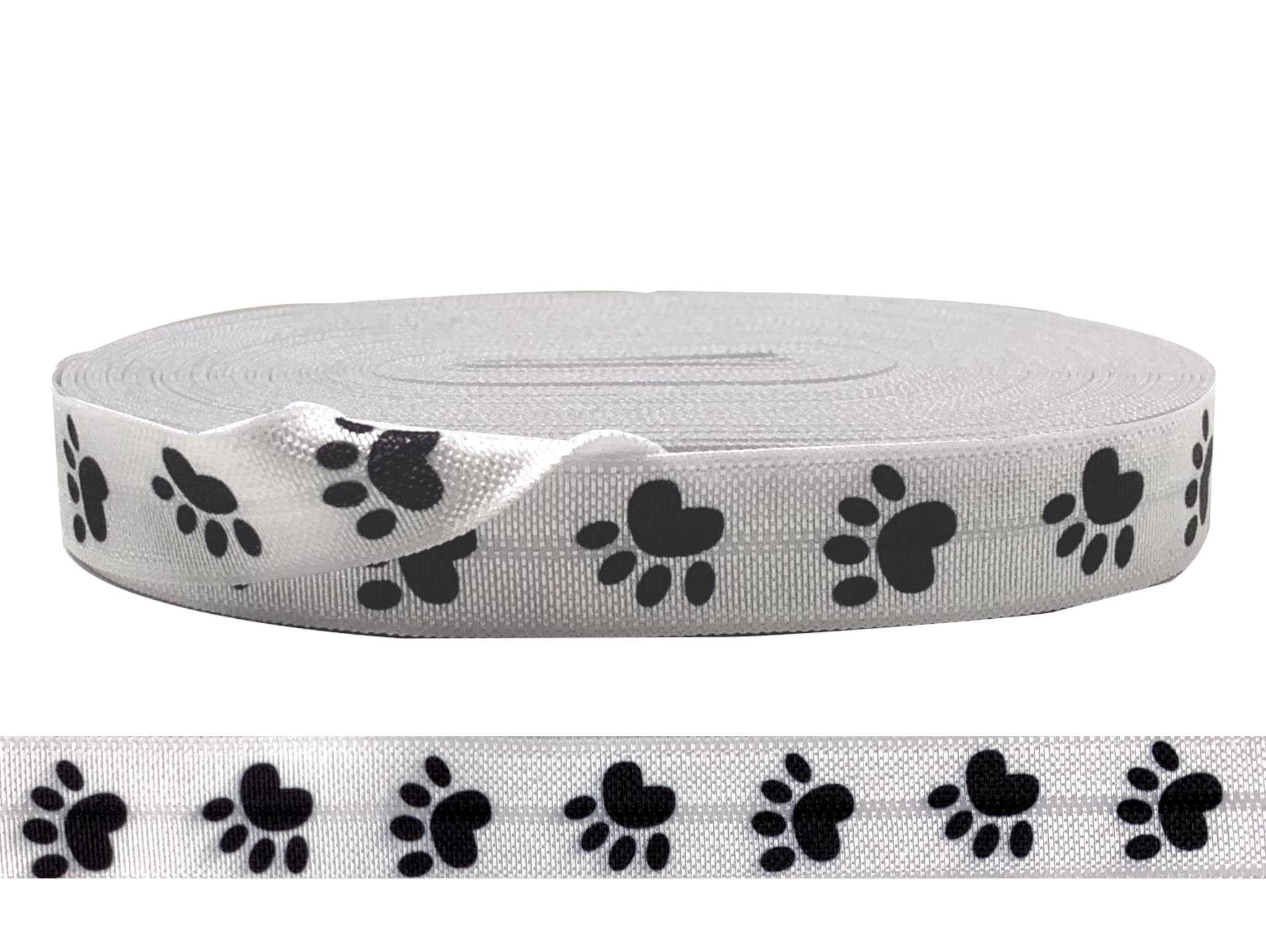 Pet Prints 5/8" Elastic 10 Yards Spool, Fold Over Elastic for Face Masks, Headbands or Hair Ties (Paw Prints)