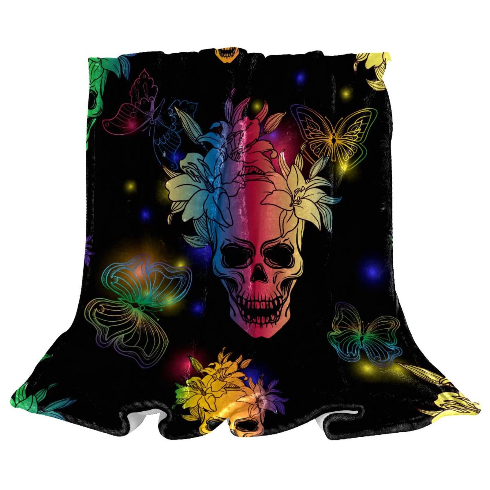 Couverture polaire tête de mort papillon, l'idée cadeau originale pour lit et canapé