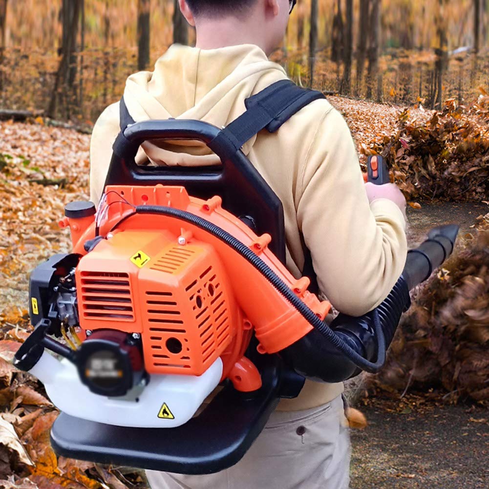 Potente Gasolina Soplador de Hojas de Mochila,Motor de Dos Tiempos con Extensión de Boquilla,para Soplar Hojas/Limpiar Polvo/Basura Pequeña(Naranja)