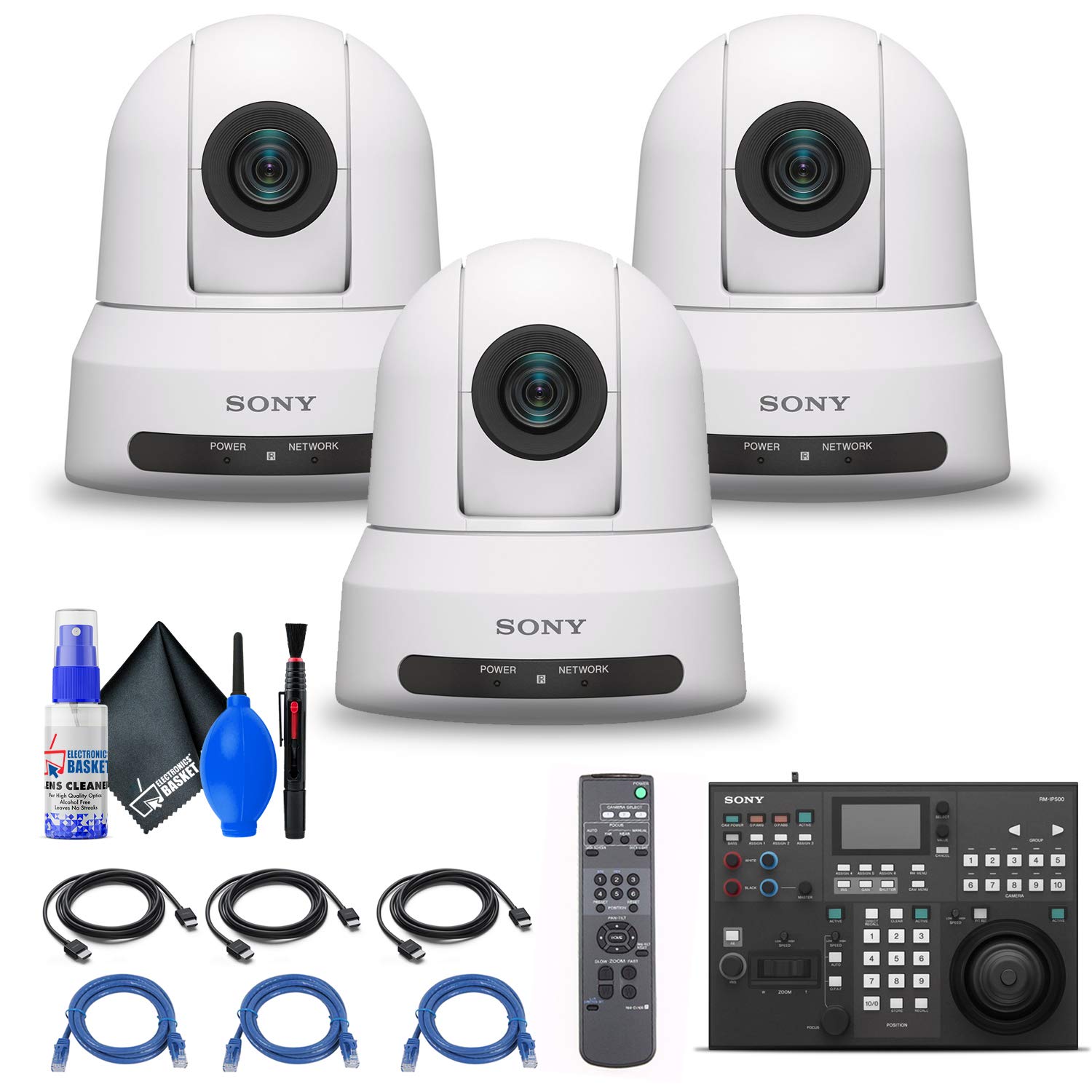 3 x Sony SRG-X400 1080p PTZ Camera with HDMI, IP & 3G-SDI Output (SRG-X400/W) + Sony RM-IP500/1 Prof
