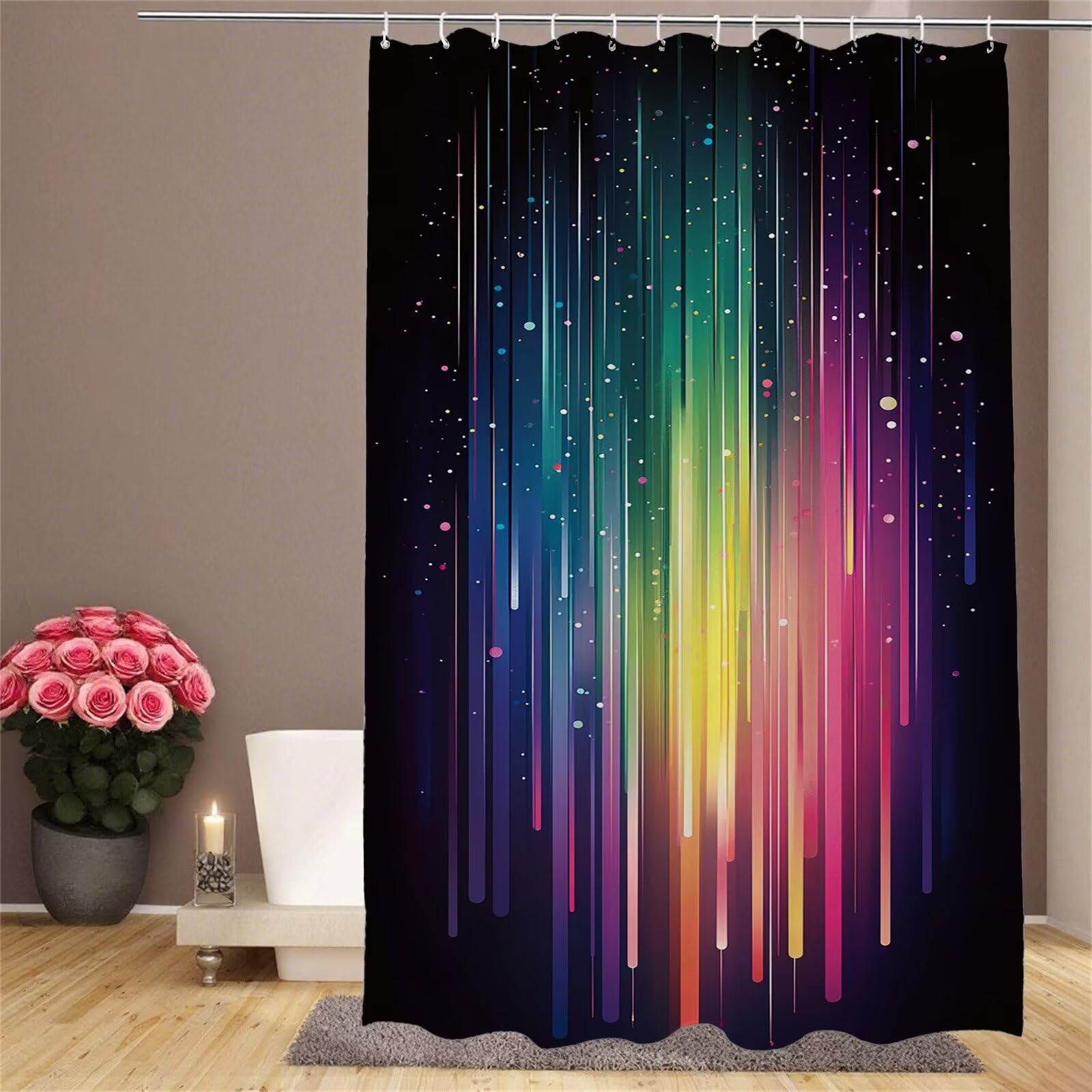 Rideau de douche 120x180cm coloré avec 12 crochets Aurore lavable pour salle de bain