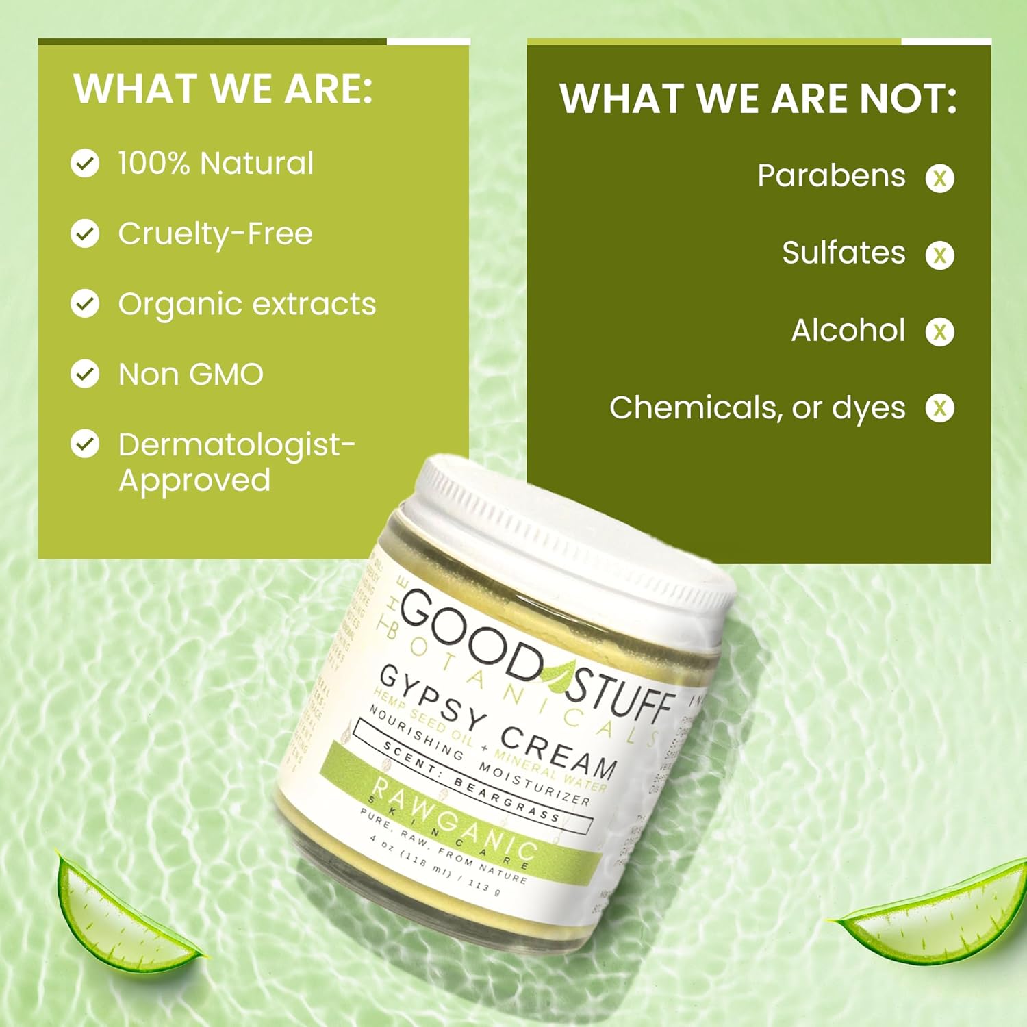 Gypsy Cream | Body and Face Moisturizer for Women | Body Cream for Dry Skin | Beargrass Body Lotion | Organic Hemp Oil & Hot Spring Water Facial Moisturizer - 4 oz