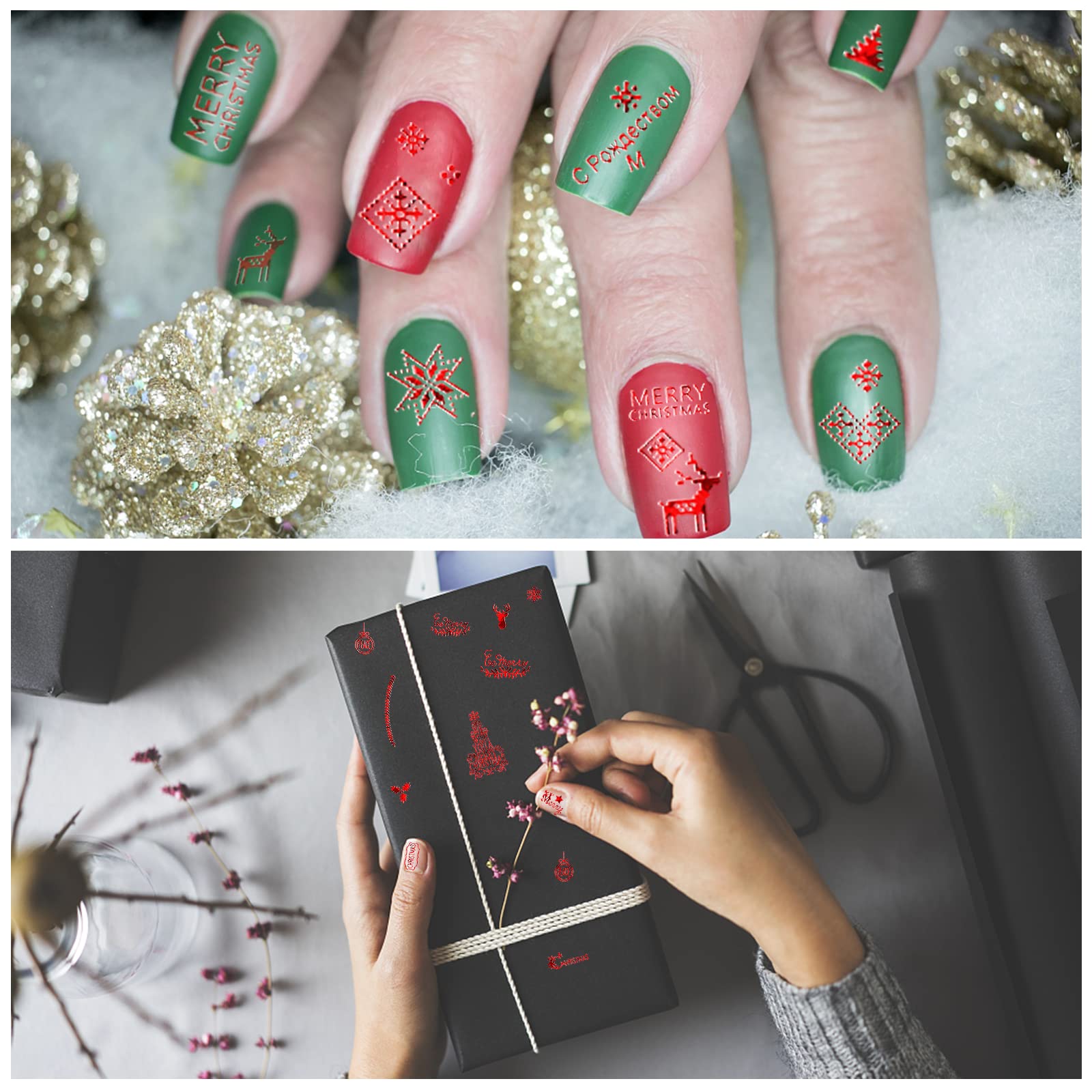 KATELUO Weihnachts-Nagelsticker Set – 3D, Selbstklebend, Für DIY-Nageldesign