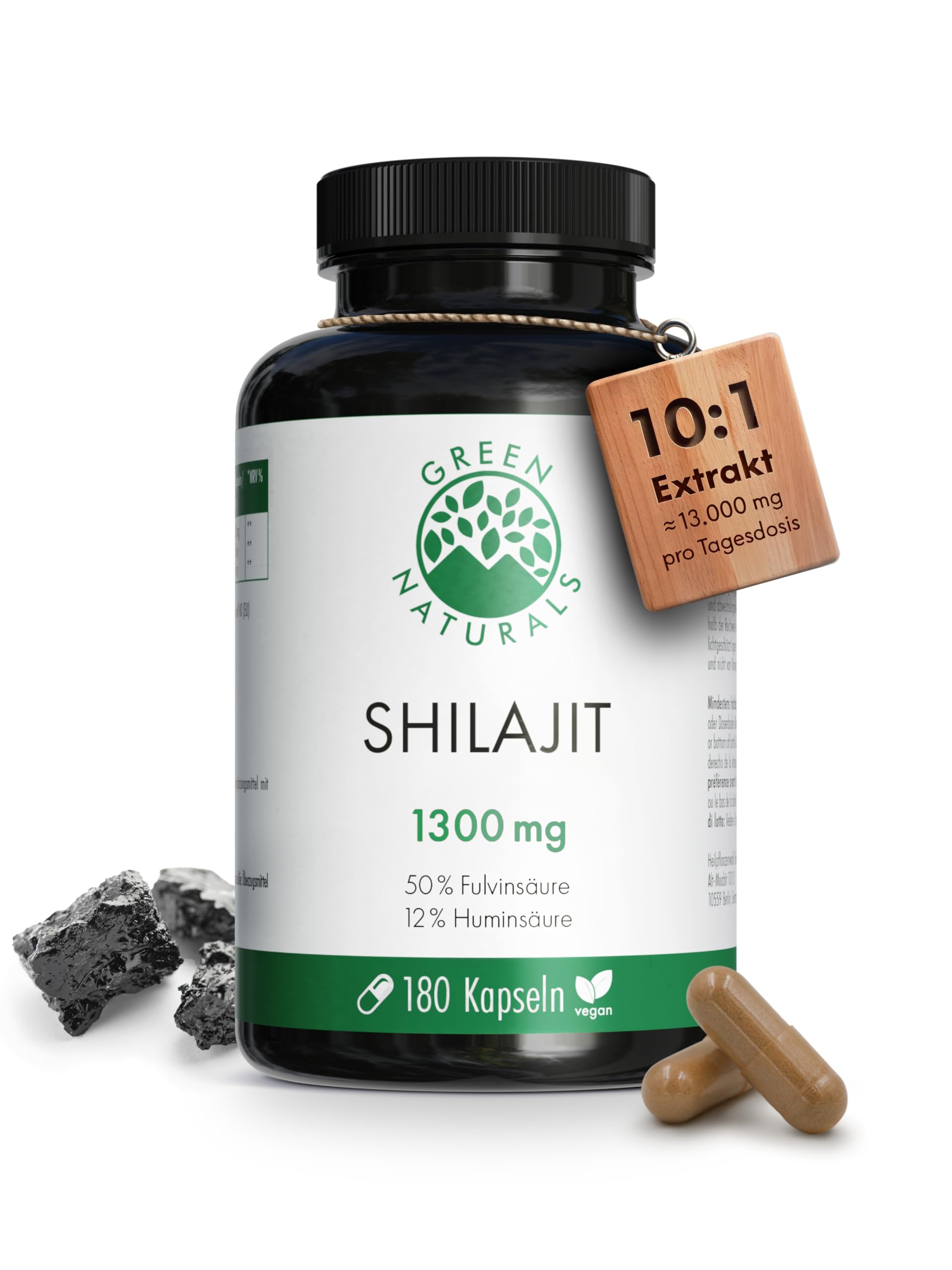 Green Naturals® Shilajit Original Himalaya - Hochdosiert: 1|000 mg Shilajit pro Tagesdosis (10:1 Extrakt) +50% Fulvinsäu