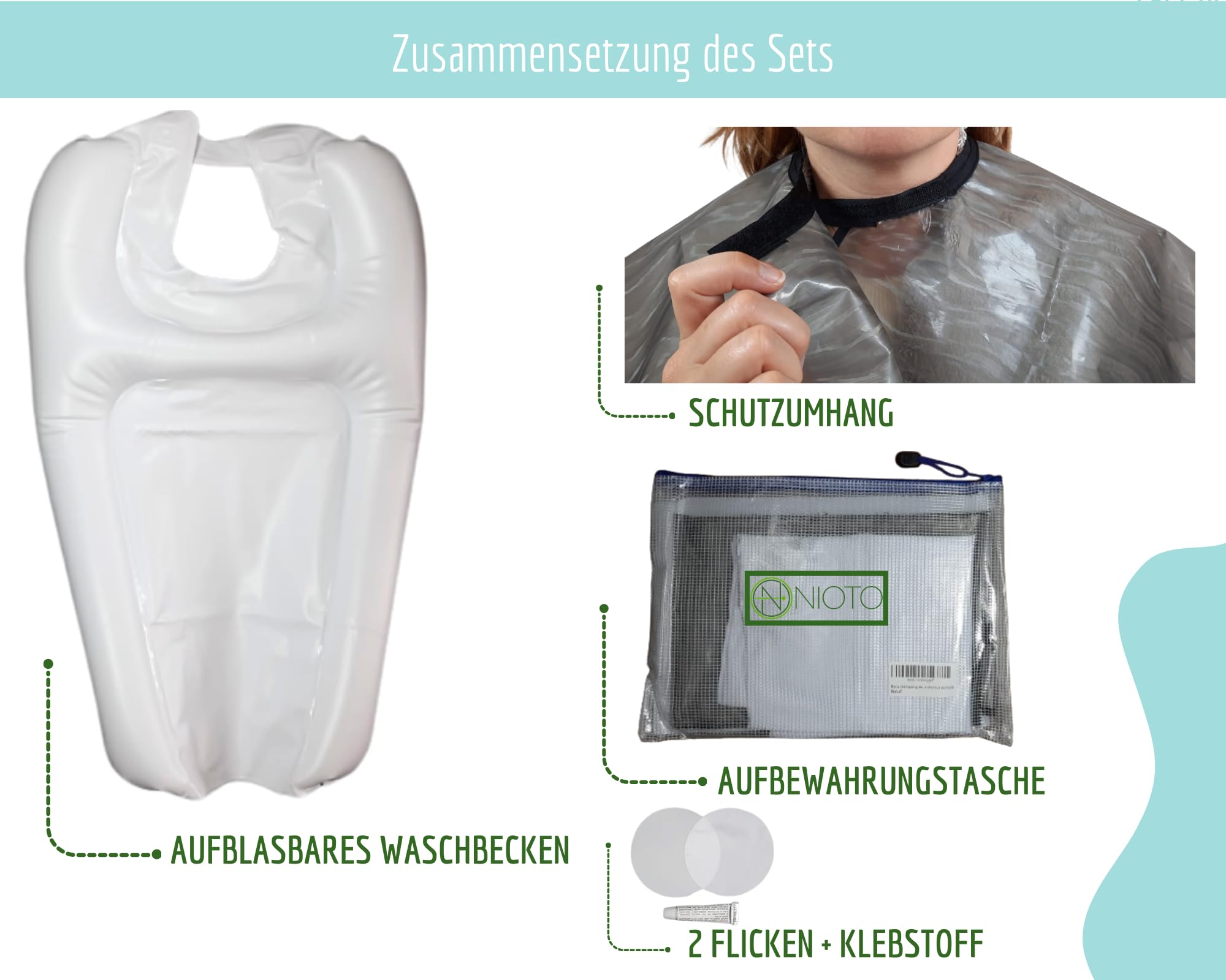 Haarwaschbecken für zu Hause mit Umhang – Frisierbecken für zu Hause/Kopfwaschbecken – Aufblasbare Haarwaschbecken für Personen im Sessel, Schwangere, ältere Menschen, Haarwaschbecken zu Hause