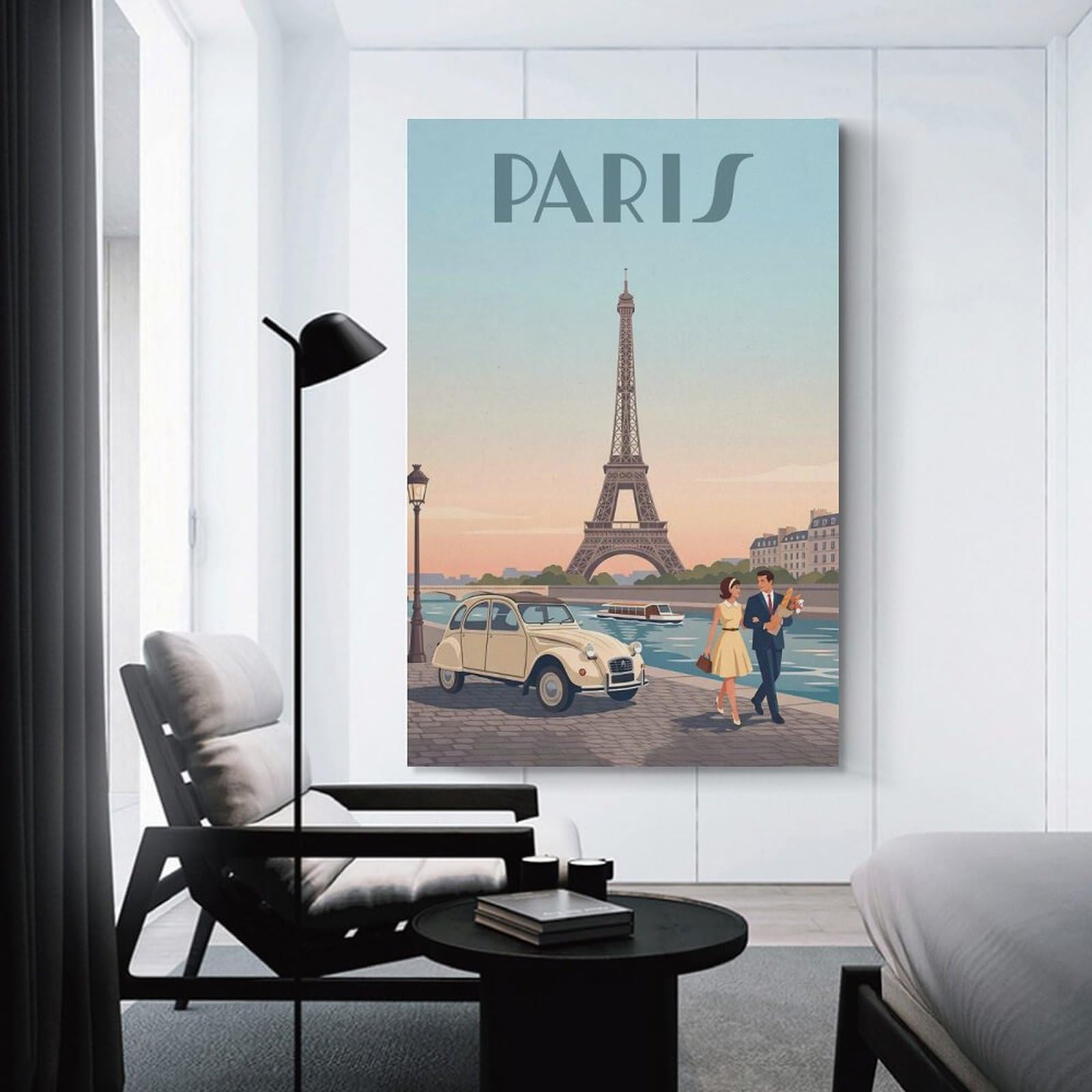 Parisian Scene with Eiffel Tower Hanging Wall Art 24x36inch(60x90cm), for Study, Office Or Focused Interiors, Wall Art That Adds Style to Work Areas