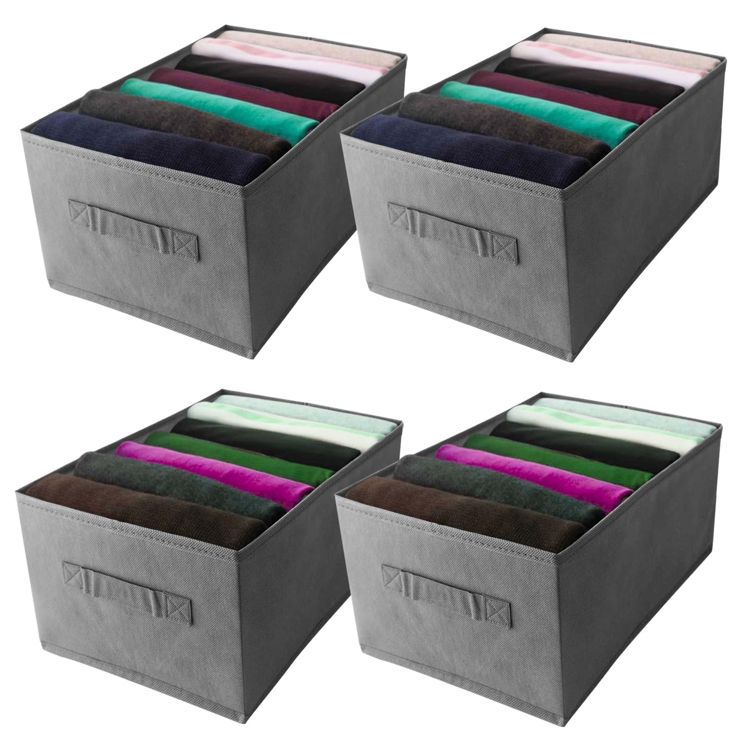 Organizador de Armario Plegable Separadores de Cajones , Cajas de Tela para Almacenamiento, set 4 Piezas, 7 Compartimentos para Pantalones, Suéteres y Camisetas, Diseño Resistente y Ahorra Espacio.