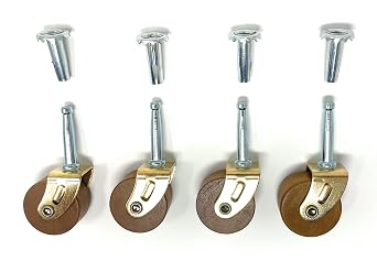 Metal Magery Medium 1 5/8" Hardwood Casters Pack of 4 Vintage Antique Furniture Casters